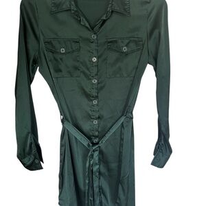 Passport Dark Green Satin Long Sleeve Dress